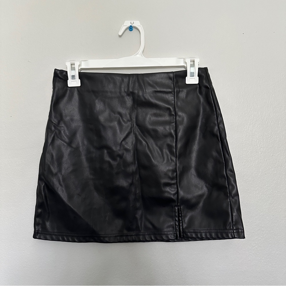 Black Faux Leather Mini Slit Skirt